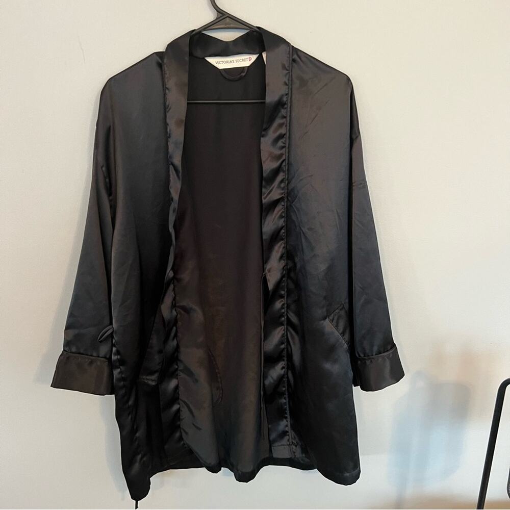 Victoria’s Secret Black Satiny Robe Lingerie Women's One Size Fits Most